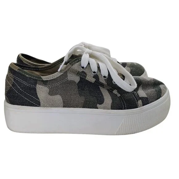 American Eagle Camouflage Platform Sneakers | Size 6 | Camo Canvas Lace-Up - Picture 4 of 6